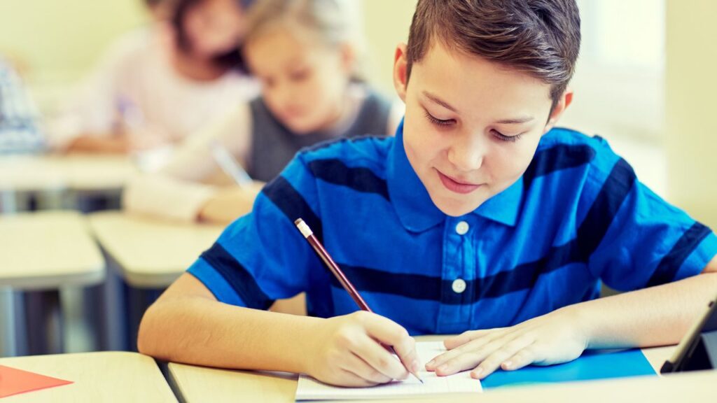 a boy studying in school